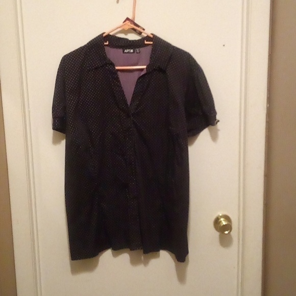 Apt. 9 Tops - Apt. 9  Purple Polka Dot Button Down  Short Sleeve Blouse - Size 2X